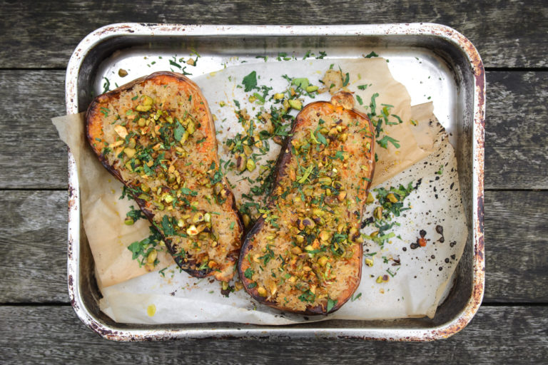 Butternut farcie aux champignons & quinoa